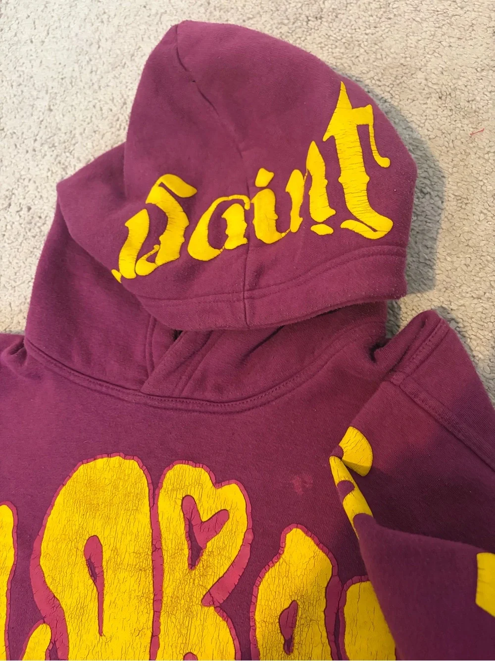 Global Apparel Kids Hoodie - Purple with Yellow Graphic